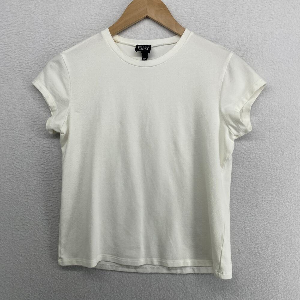 EILEEN FISHER Top 2XS Stretch Cotton Tencel Jersey Crew Neck Basic White USA